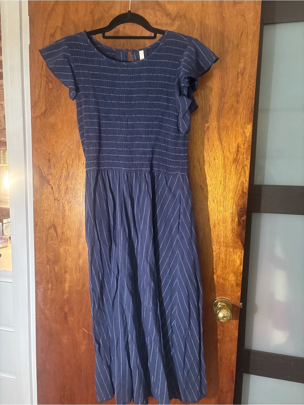 Simple Navy and White Striped Midi Dress